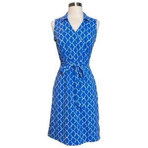 J. McLaughlin Blue & White Geometric Print Sleeveless Wrap Dress Size Small